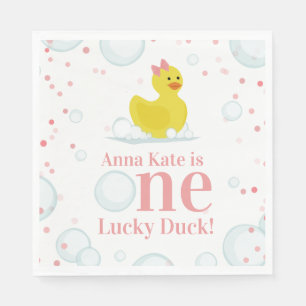 Eine glückliche Ducky Duck Pink erste Geburtstagsp Serviette