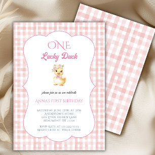 Eine Glückliche Ente 1. Mädchen Rosa Gingham Gebur Einladung