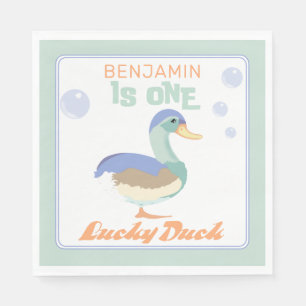 Eine Glückliche Ente & Blasen Erster Geburtstag Pa Serviette