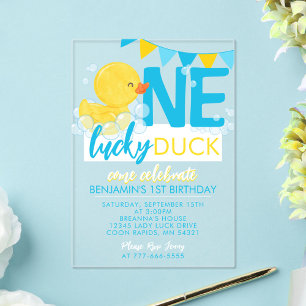 Eine glückliche Ente Wasserfarbe 1. Geburtstag Acryleinladungen
