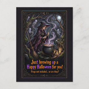 Eine glückliche Halloween-Purple Witch brauen Postkarte