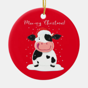 Eine glückliche Holstein-Kuh wünscht Ihnen frohe W Keramik Ornament