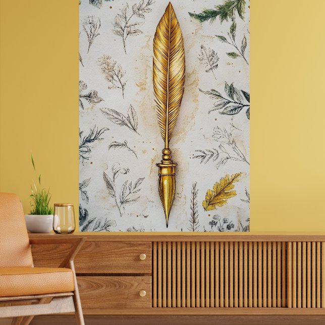 Eine goldene Feder oder ein eleganter Füller. Poster (Wohnzimmer 2)