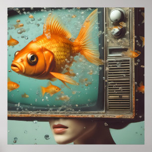 Eine Goldfisch-weibliche TV-Kopfende Retro-Jeden A Poster