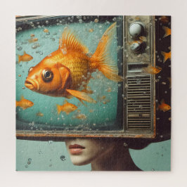Eine Goldfisch-weibliche TV-Kopfende Retro-Jeden A Puzzle