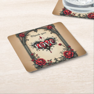 Eine gotische Romantik. Ein verzierter, gotischer  Rechteckiger Pappuntersetzer