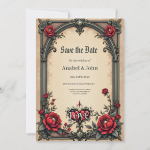 Eine gotische Romantik. Ein verzierter, gotischer Save The Date