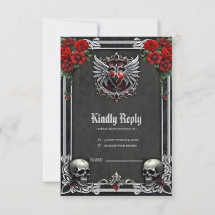 Eine gotische Symbiose, elegantes Heert und Schäde RSVP Karte