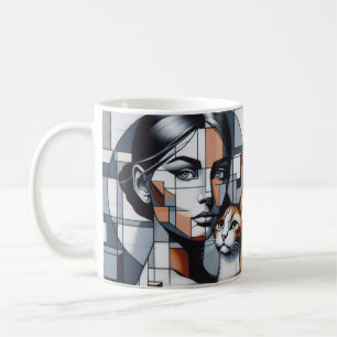 Eine Graffiti-Katze mit ihrer Katze. Kaffeetasse