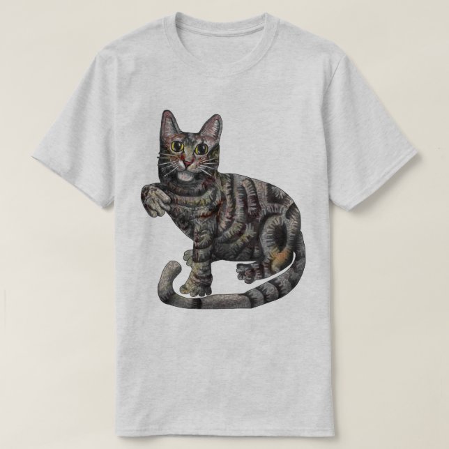 Eine graue Katze mit "Ich Liebe Katzen"! T-Shirt (Design vorne)