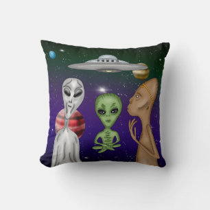 Eine graue, kleine grüne Anunnaki-Alien Zeichne Kissen