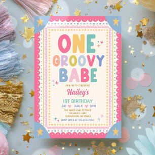 Eine Groovy-Babe Whimsical-Girl 1. Geburtstagsfeie Einladung