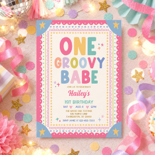 Eine Groovy-Babe Whimsical-Girl 1. Geburtstagsfeie Einladung