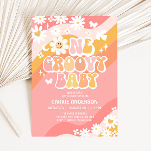 Eine Groovy-Baby-Daisy-Hippie-70er-Retro-Baby-Part Einladung