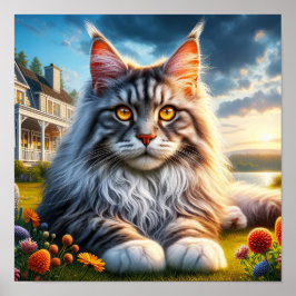 Eine großartige Coon Cat Ruhe in einer ruhigen Lan Poster