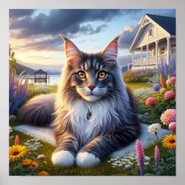 Eine großartige Coon Cat Ruhe in einer ruhigen Lan Poster