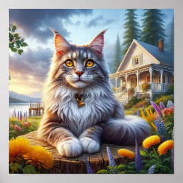 Eine großartige Coon Cat Ruhe in einer ruhigen Lan Poster