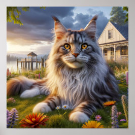 Eine großartige Coon Cat Ruhe in einer ruhigen Lan Poster