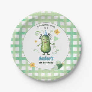 Eine große Dillgurke zum ersten Geburtstag Blau Pappteller