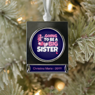 Eine große Schwester - Pink Fairy Hearts Banner-Ornament Silber