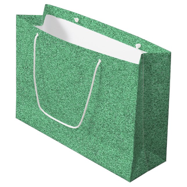 Eine grüne Geschenktasche mit weißem Seilgriff Große Geschenktüte (Vorderseite Schrägansicht)