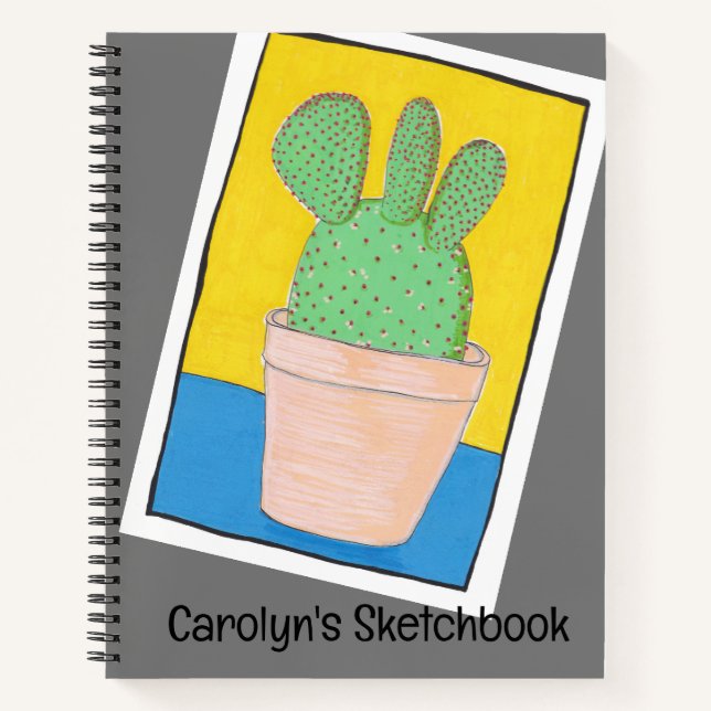 Eine grüne, stachelige Birne in einem Topf mit Ihr Notizbuch (Vorderseite)