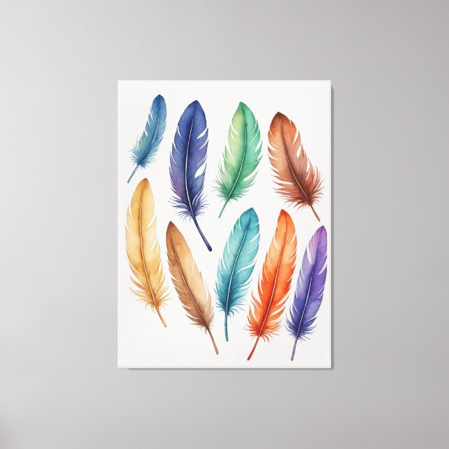 eine Gruppe farbiger Federn Leinwanddruck (Vorderseite)