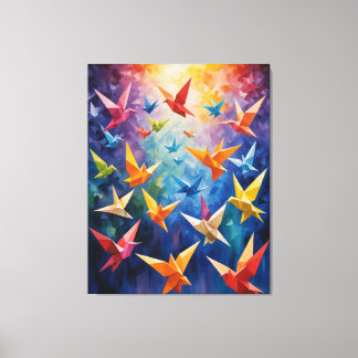 eine Gruppe farbiger Vögel Origami Leinwanddruck