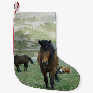 EINE GRUPPE VON PFERDEN AUF EINER BERGSTUFE KLEINER WEIHNACHTSSTRUMPF