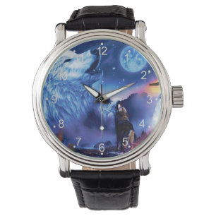 Eine Gruppe Wölfe in einer dunklen Nacht Armbanduhr