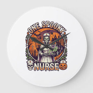 Eine gruselige Krankenpflegerin Halloween Skelett Große Wanduhr