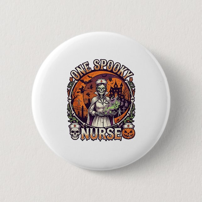 Eine gruselige Krankenschwester Halloween-Skelett- Button (Vorderseite)