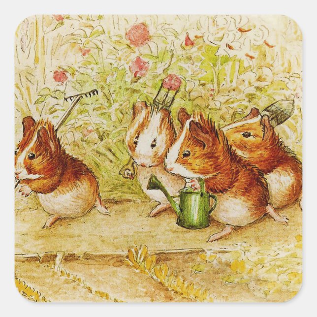 Eine Guinea Schweinegarten von Beatrix Potter Quadratischer Aufkleber (Vorderseite)
