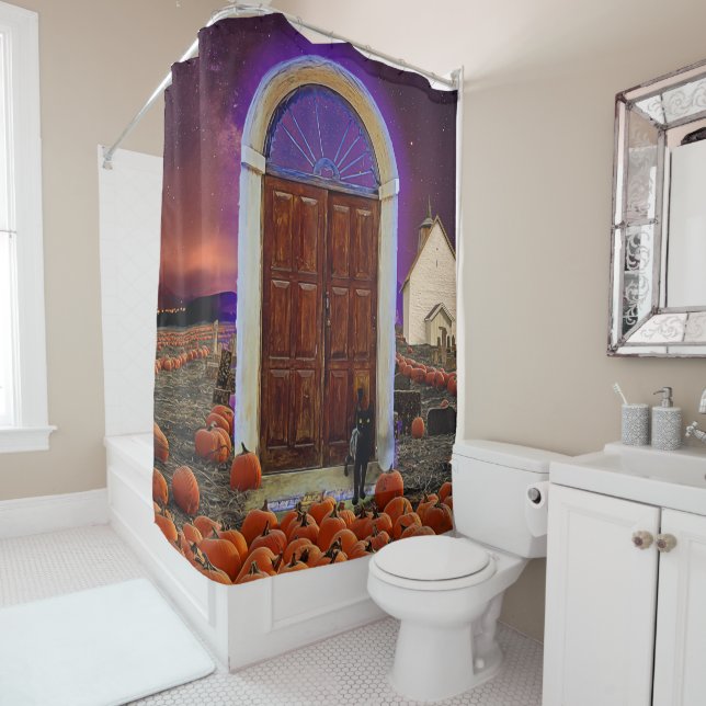 Eine Halloween-Geschichte | Schwarzer Katzenduschv Duschvorhang (Beispiel)