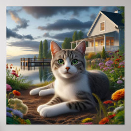 Eine häusliche Kurzkatze in ländlicher Umgebung Poster