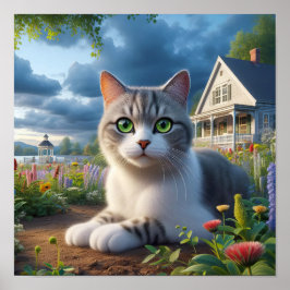 Eine häusliche Kurzkatze in ländlicher Umgebung Poster