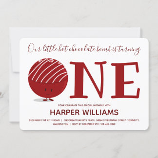 Eine heiße Schokoladenbombe zum ersten Geburtstag Einladung