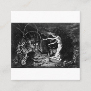 Eine Hexe auf ihrem Cauldron umgeben von J Wellcom Quadratische Visitenkarte