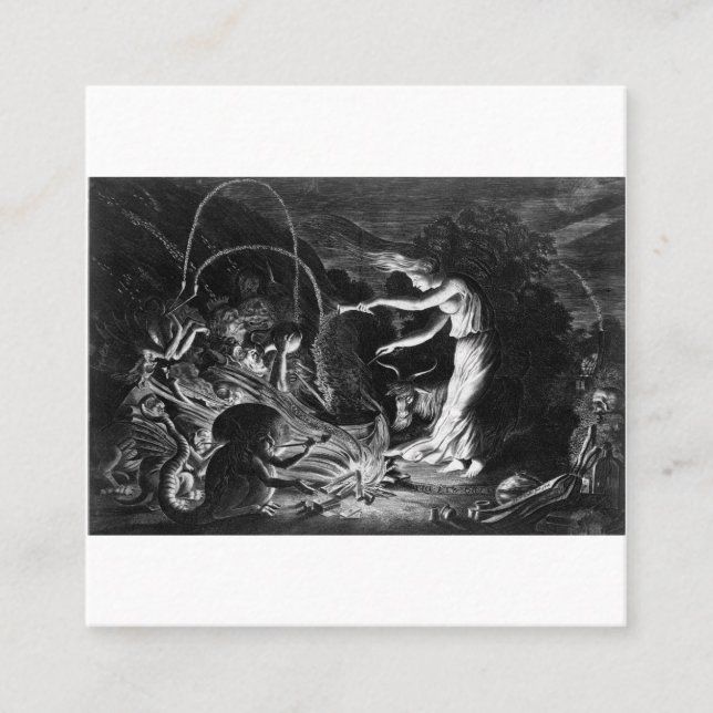 Eine Hexe auf ihrem Kessel umgeben von J Wellcome Quadratische Visitenkarte (Vorderseite)