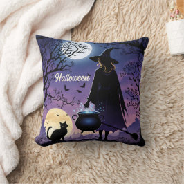 Eine Hexe braut Tränke unter Vollmond Kissen