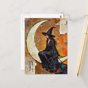 Eine Hexe Mixed Media Collage Postkarte