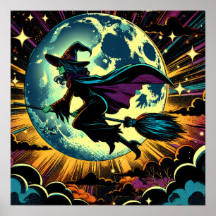 Eine Hexe und ein Vollmond-Halloween-Party Poster