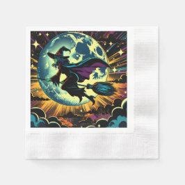 Eine Hexe und ein Vollmond-Halloween-Party Serviette
