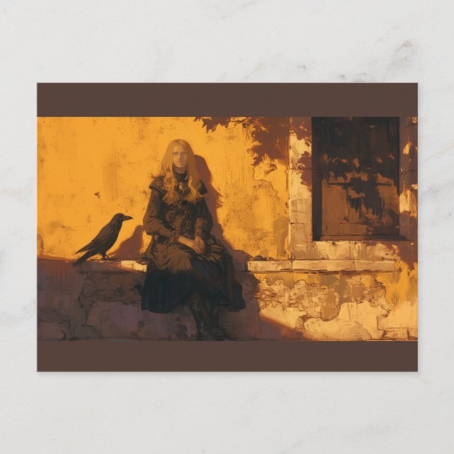 Eine Hexe und ihr raven vertraut, Postkarte (Vorderseite)