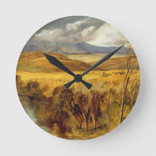 Eine Hochland-Landschaft, c.1825-35 (Öl an Bord) Runde Wanduhr