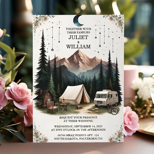 Eine Hochzeit des Campings "Cabin Forest Sky Tree  Einladung (Von Creator hochgeladen)