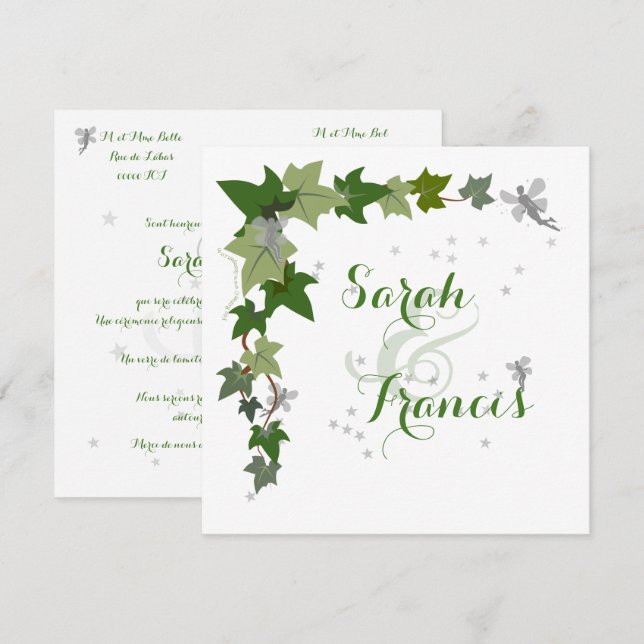 Eine Hochzeit mit Efeu und persönlichen Feen Einladung (Vorne/Hinten)