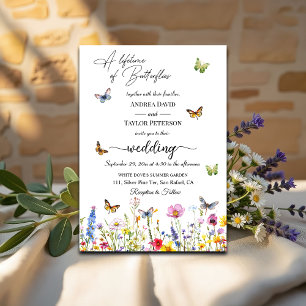 Eine Hochzeit von Schmetterlingen-Wildblumen Einladung