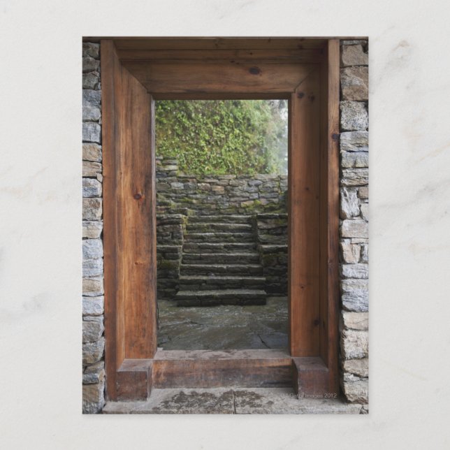 Eine Holztür im Museum trongsa Postkarte (Vorderseite)