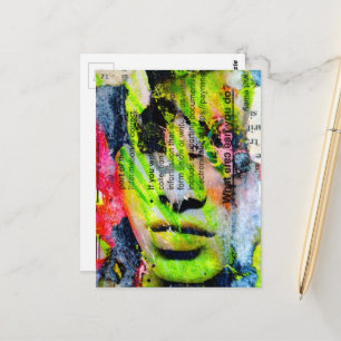 Eine hübsche grüne Gesicht-Mixed-Media-Collage Postkarte